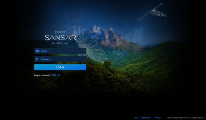 The "Project Sansar" log-in screen: said to use