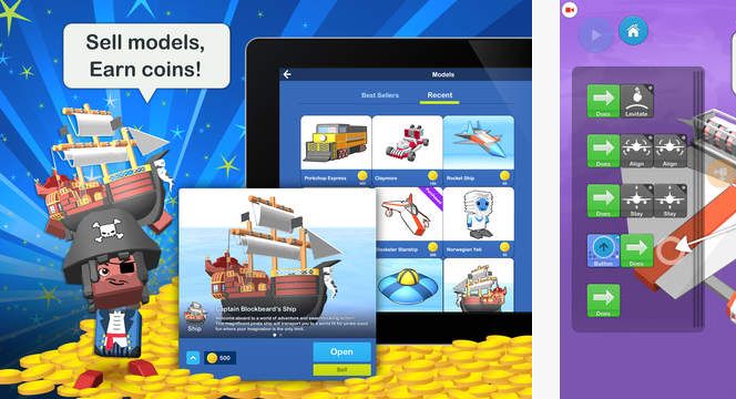 Blocksworld is a sandbox type game allowing users to create and build from blocks, purchase specialist packs, and even sell their own creations through a marketplace