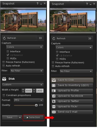 The snapshot floater see the Cancel button renamed Selection to better reflect its function in 