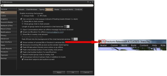Firestorm 4.7.5 allows you to display the number of unread IMs you've received in the viewer's title bar area
