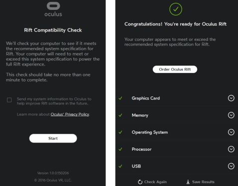 The compatibility test will tell you if your PC is ready for the the best Oculus Rift experience