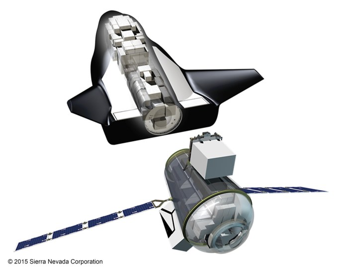 The Drem Chaser Cargo, bult by SNC, and the International Berth and Docking Mechanism, to be supplied to SNC for Dream Chaser flights by the European Space Agency