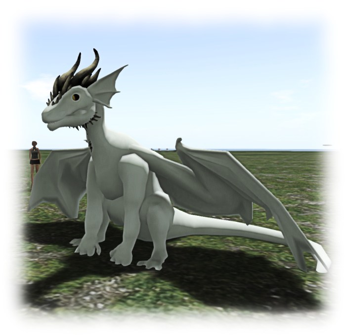 Flea Bussy's work-in-progress dragon avatar utilising the new wings and tails, etc., bones