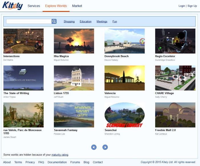Kitely already offer users an associated web page for their world, which can additional be displayed in the Kitely world directory. LL to offer similar experience web pages to Sansar users (image: kitely.com)