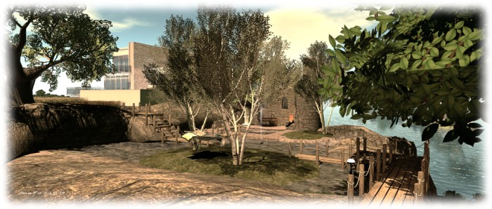 The revised mid-level part of the island, partially flooded, but retaining the "bathhouse" and now with a little pot for the garden hammock