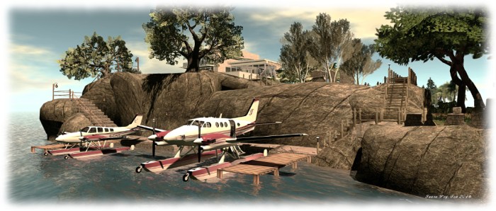 The 'planes at their new mooring below the house 