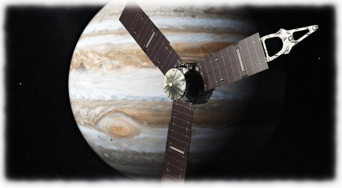 An artist's impression of Juno orbiting Jupiter (Nasa JPL)