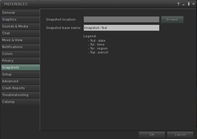 The new Snapshot tab in Preferences for Catznip R10