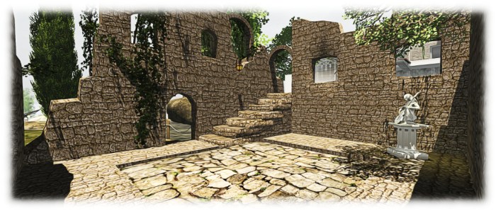 The new "bath house" ruins now also contain the steps linking the house with the mid-level of the island