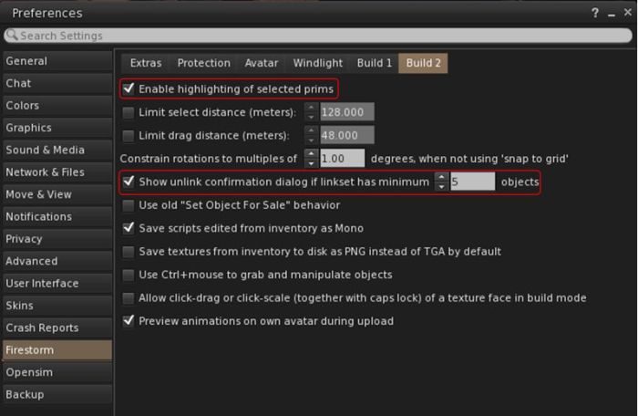 The new build options in Preferences