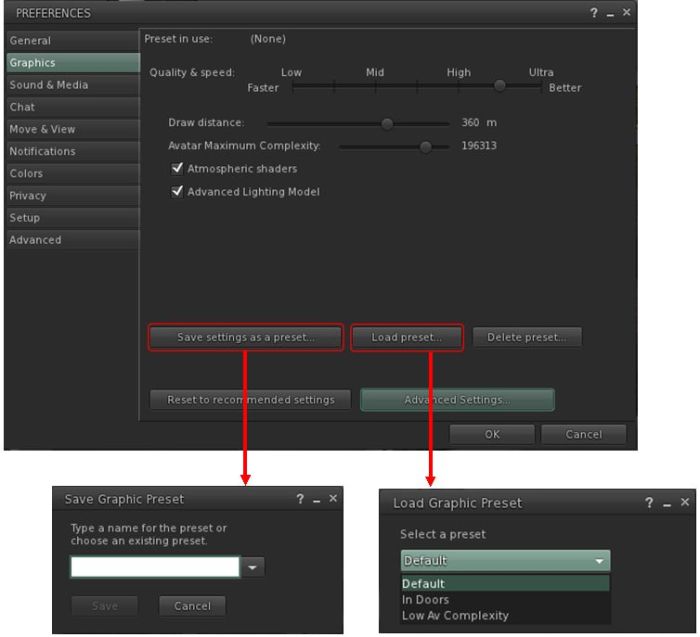 You can set-up as many groups of different graphics presets as you like