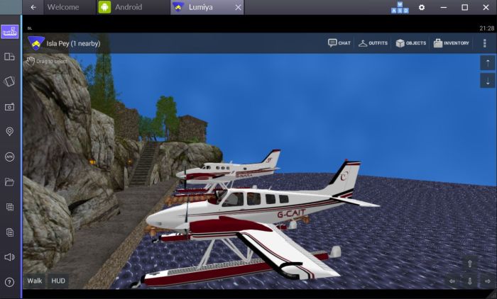 Lum iya may not have the same graphics fidelity as a full viewer, but if your looking for something that can provide you with an in-world view while on the move with a laptop, running in on Bluestacks might be a viable option