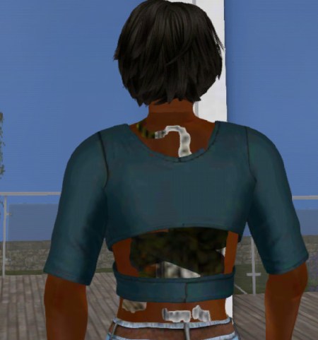 What appears to be an alpha issue on mesh skinning layers - note the transparent nature of my back around the tattoo