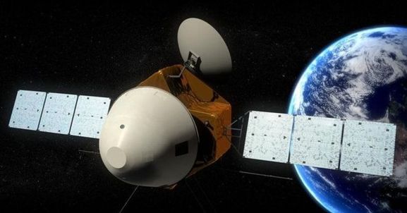 Conceptual view of the Chinese Mar orbiter, with the white aeroshell enclosing the lander / rover combination. Credit: SASTIND / Xinhua