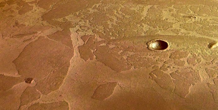 The ice-raft like blocks, buried under the surface of elysium Planita, as images by Mars Express in 2005, were the first major indication of a large frozen sea of water ice in the region. Credit: ESA/DLR/FU Berlin