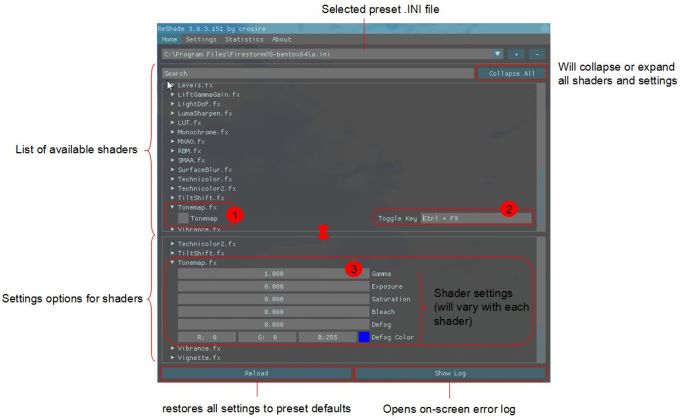 The Reshade Home tab