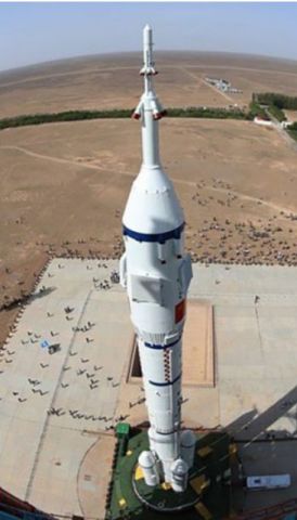 An unusual view of Shenzhou-11 from the top of the launch gantry. Credit: CCTV