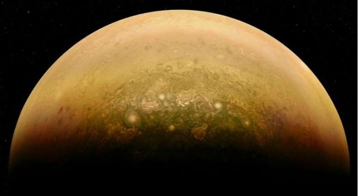 A colour-enhanced image of Jupiter's south pole, created by "citizen scientist" Alex Mai, as a part of the public Junocam project. using data from Juno's JunoCam instrument. Credit: NASA/JPL / SwRI / MSSS / Alex Mai - see later in this article for an update on the Juno mission