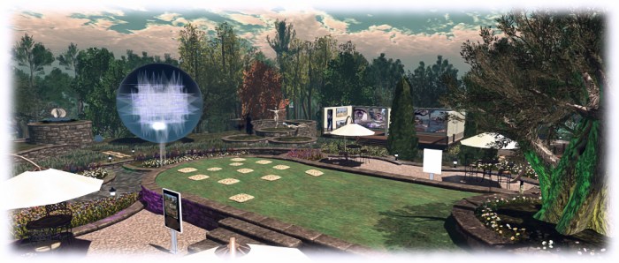 Holly Kai Park: Storyteller's tree and garden, surrounded by the art displays