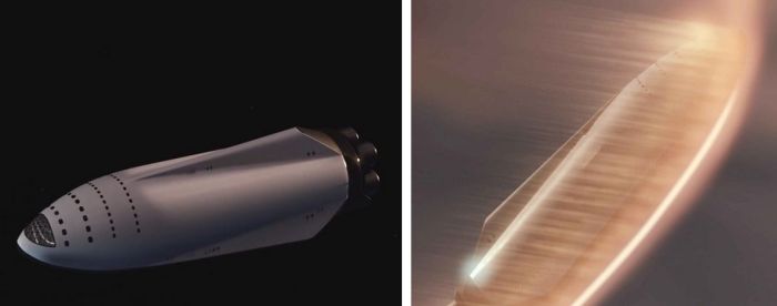 The ITS transporter is semi-biconic in nature, meaning its form both helps it during atmospheric entry, and provides a certain amount of lift during descent, helping it to reach an intended landing point, before it tips up onto its tail for a vertical landing