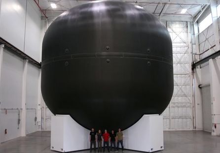 One of the massive fuel tanks which will be used in the transport stage of the ITS, already fabricated by SpaceX. Credit: SpaceX