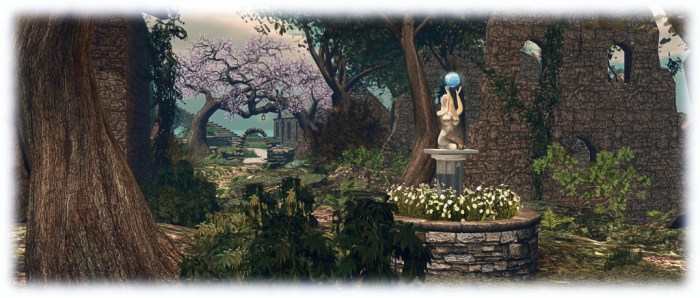 The woodland walk and old ruins leading to the cottage