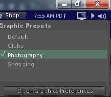 The quickest way to load a preset is via the Graphics Preset icon, which also allows you to open Preferences > Graphics