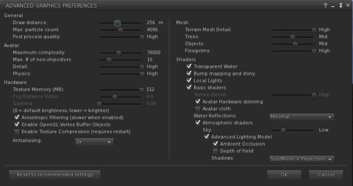 The graphics Advances Settings... floater