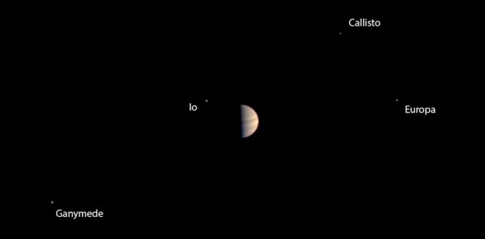 The four Galilean moons of Jupiter as images by Juno on July 5th, 2016