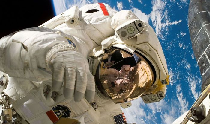 Sellers on EVA during STS-121, his second flight into orbit,