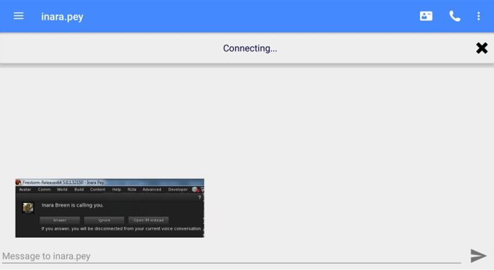 Making a Voice IM call on Lumiya. The recipient - assuming they are on a full viewer will receive the usual notification (inset)
