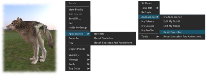 The reset skeleton options should “fix” your own or other avatars which appear distorted in your view after changing looks / shape – note both options only affect your view of the avatar in question, it does not affect how others may see the same avatar