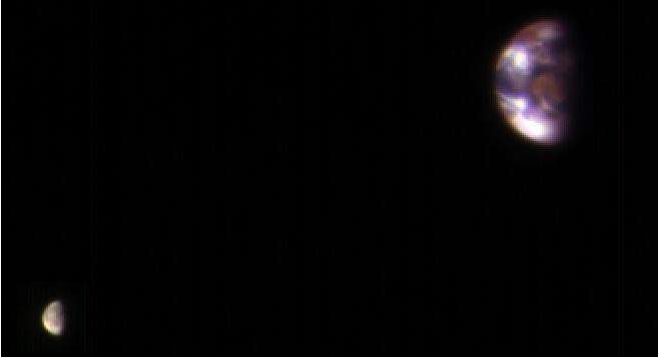 The Earth and Moon, as seen from orbit over Mars, November 20th 2016