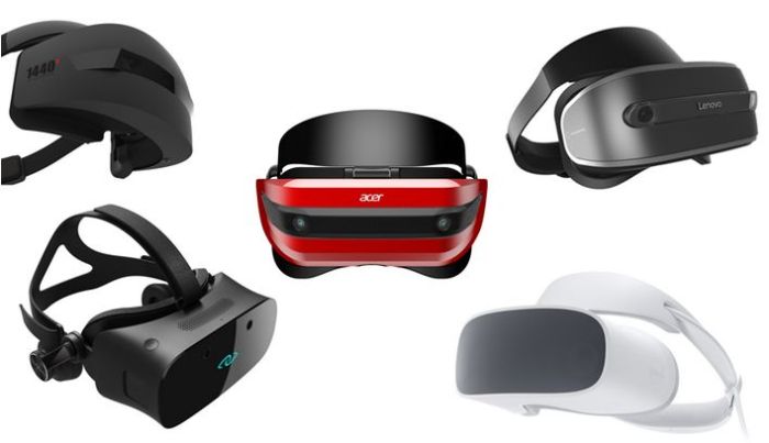 Acer's headset (centre) is one of five being developed in support of Microsoft's Windows Mixed Reality. The others will be supplied by Asus, Dell, HP and Lenovo