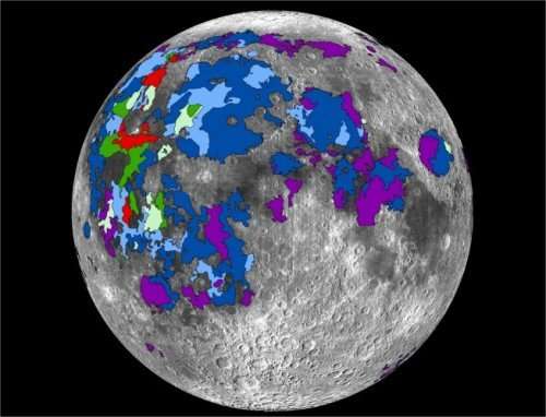 Map of basaltic lavas that emitted gases on the lunar nearside. Credit: Debra Needham 